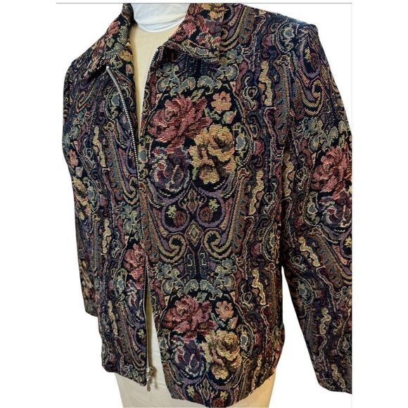 First Option Vintage Tapestry Jacket Full Zip Sz. L Long Slv. Lined - Picture 9 of 11